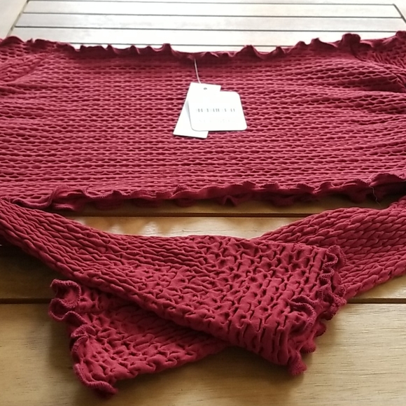 Free People Textured Long Sleeve Crop Top M/L - Picture 7 of 7